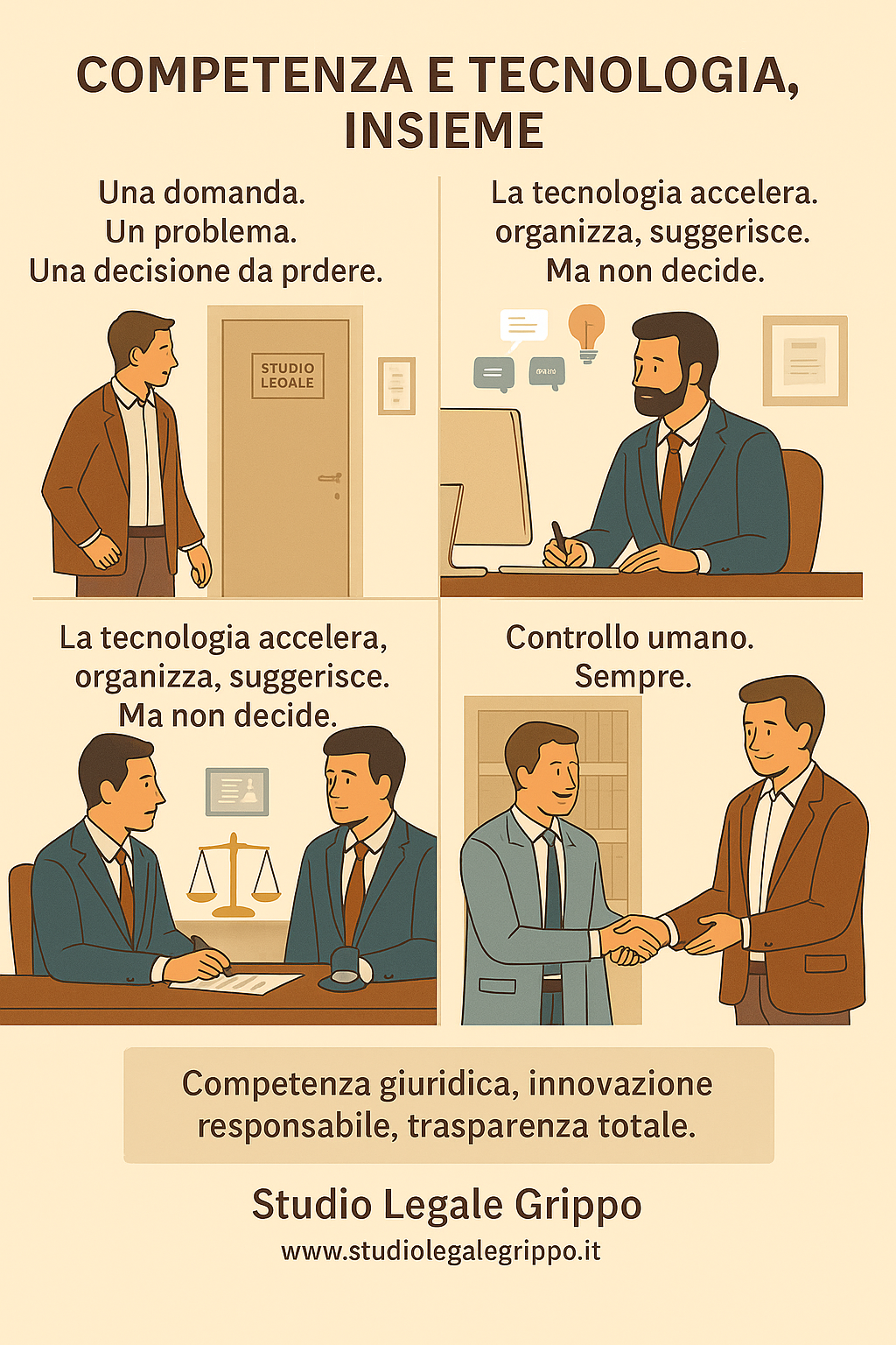 Schema della filosofia dello Studio Legale Grippo - Integrazione tra competenza tradizionale e strumenti innovativi