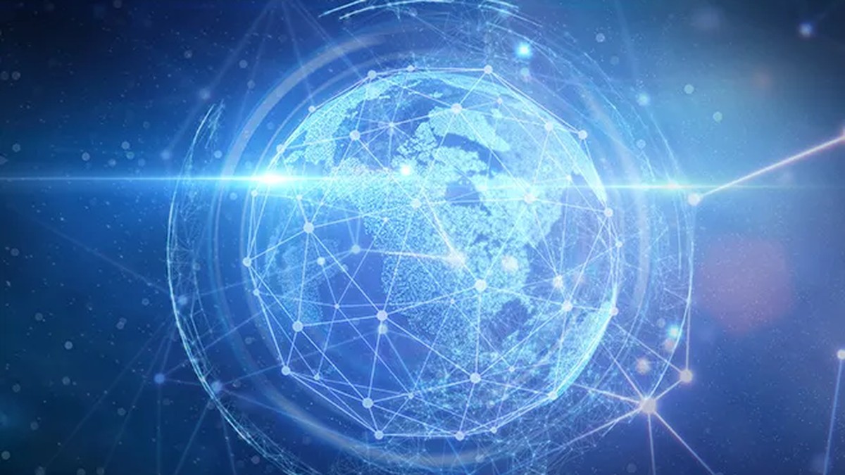 Globo digitale interconnesso: rappresentazione della sovranità tecnologica e dei flussi di dati globali